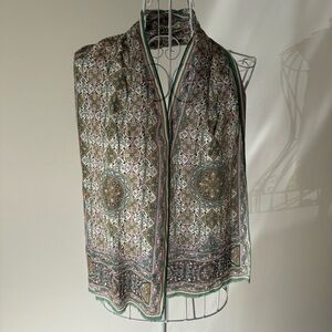 Vintage OSCAR DE LA RENTA Silk 9.5"x50" Long Scarf floral paisley-style pattern